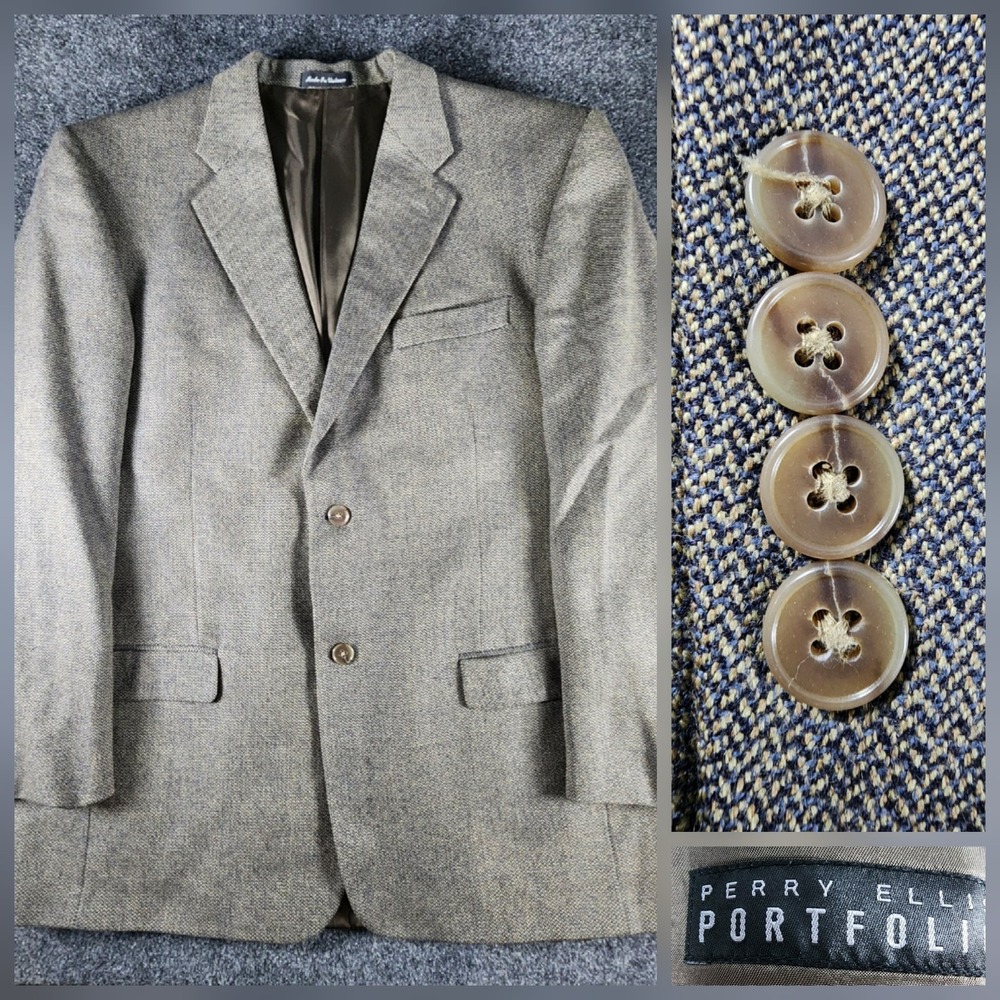 Perry Ellis‎ Portfolio Mens Cashmere Brown Blazer Sport Coat Jacket Size 44R EUC